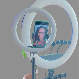 22" Professional Ring Light With Soundcard, Mic Stands, Tripod, & 6 Cell Holders